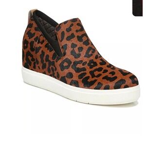 NWB Dr Scholls Scarlette Leopard Print‎ calf hair Leather Wedge Slip On size 6